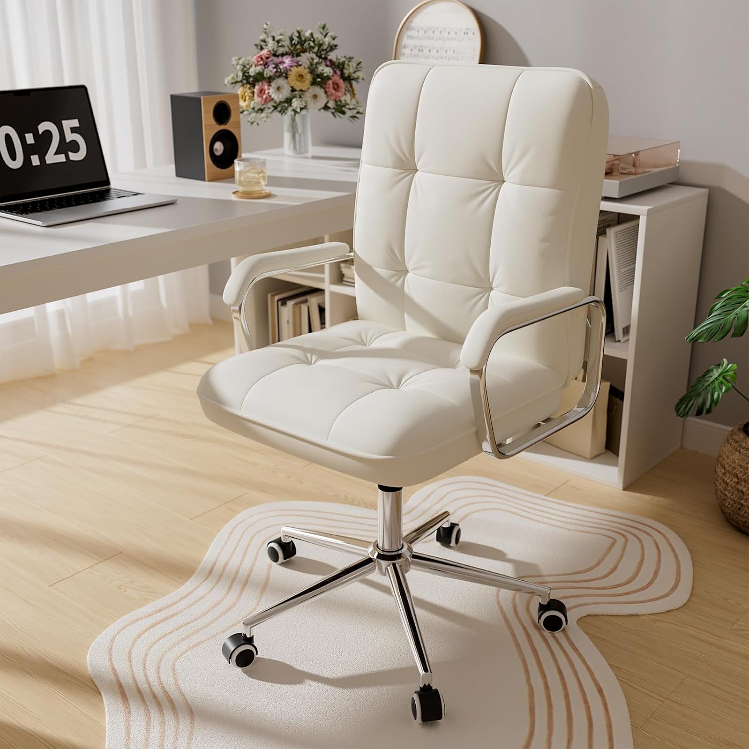 Woodworking Desk Chair - Mid Back Leather Office Desk Chair