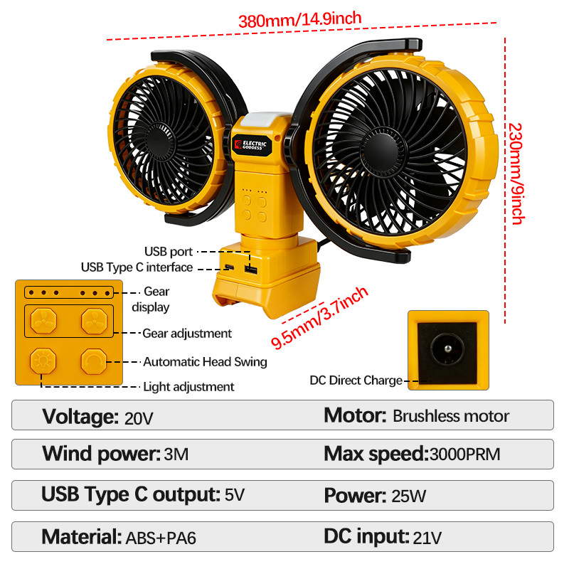 3000RPM Portable Dual Head Fan - Woodworking Essential Tools ulasan dan harga