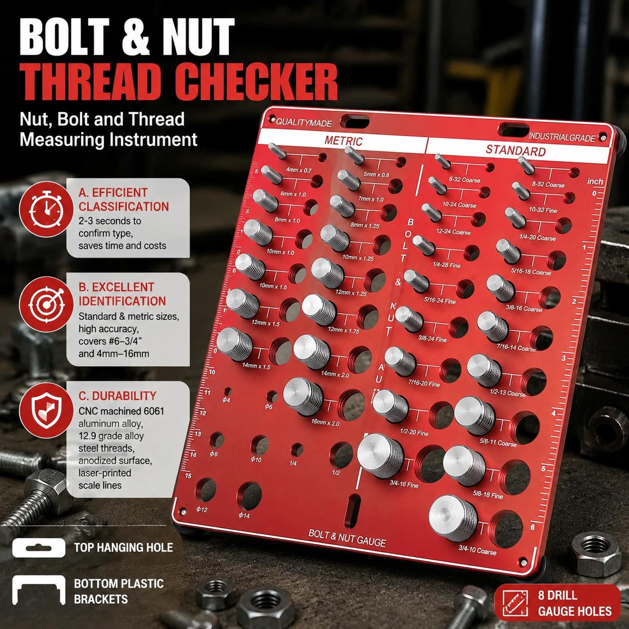 Nut and Bolt Thread Gauge Set  - Woodworking Essential Tools ulasan dan harga